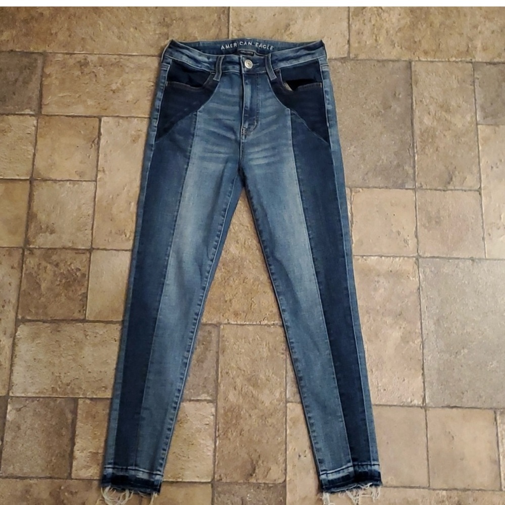 Women's Color Block frayed edge jeans